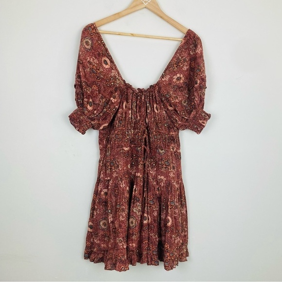 Ulla Johnson Juniper ruched floral 2022 mini dress in orange brown. Size 4 - Picture 4 of 11